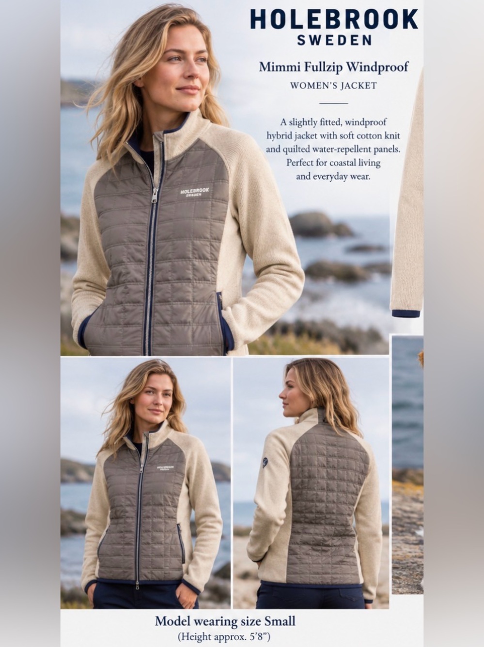 Holebrook Sweden Mimmi Original Windproof Hybrid Quilted Knit Khaki Jacket Small